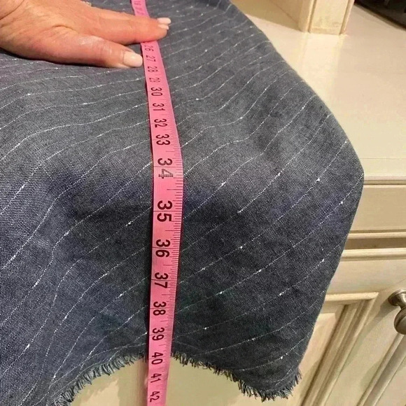 ATM Womens Linen Halter Adjustable Fringe‎ Stripe Midi Dress blue gray small - Picture 9 of 11